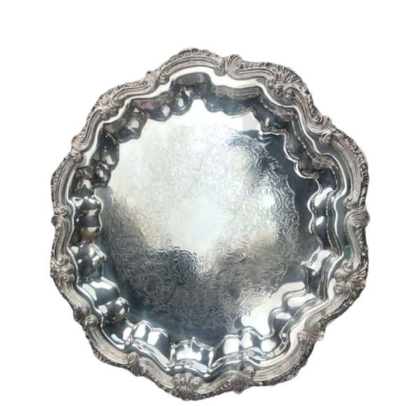 Vintage English Silver Mfg Corp Silverplate Serving Tray / Ornate Egde Tray - Picture 2 of 3